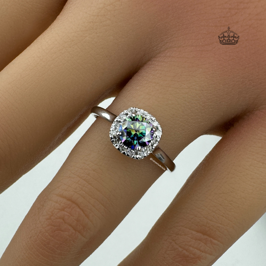 Anillo de compromiso "Niza" central de colores