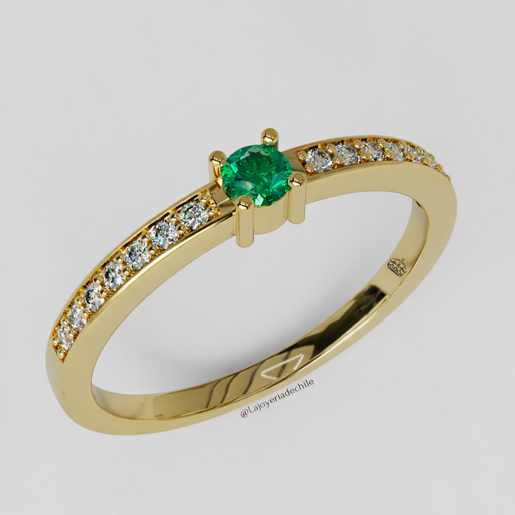 Anillo de compromiso Pave Clásico Esmeralda