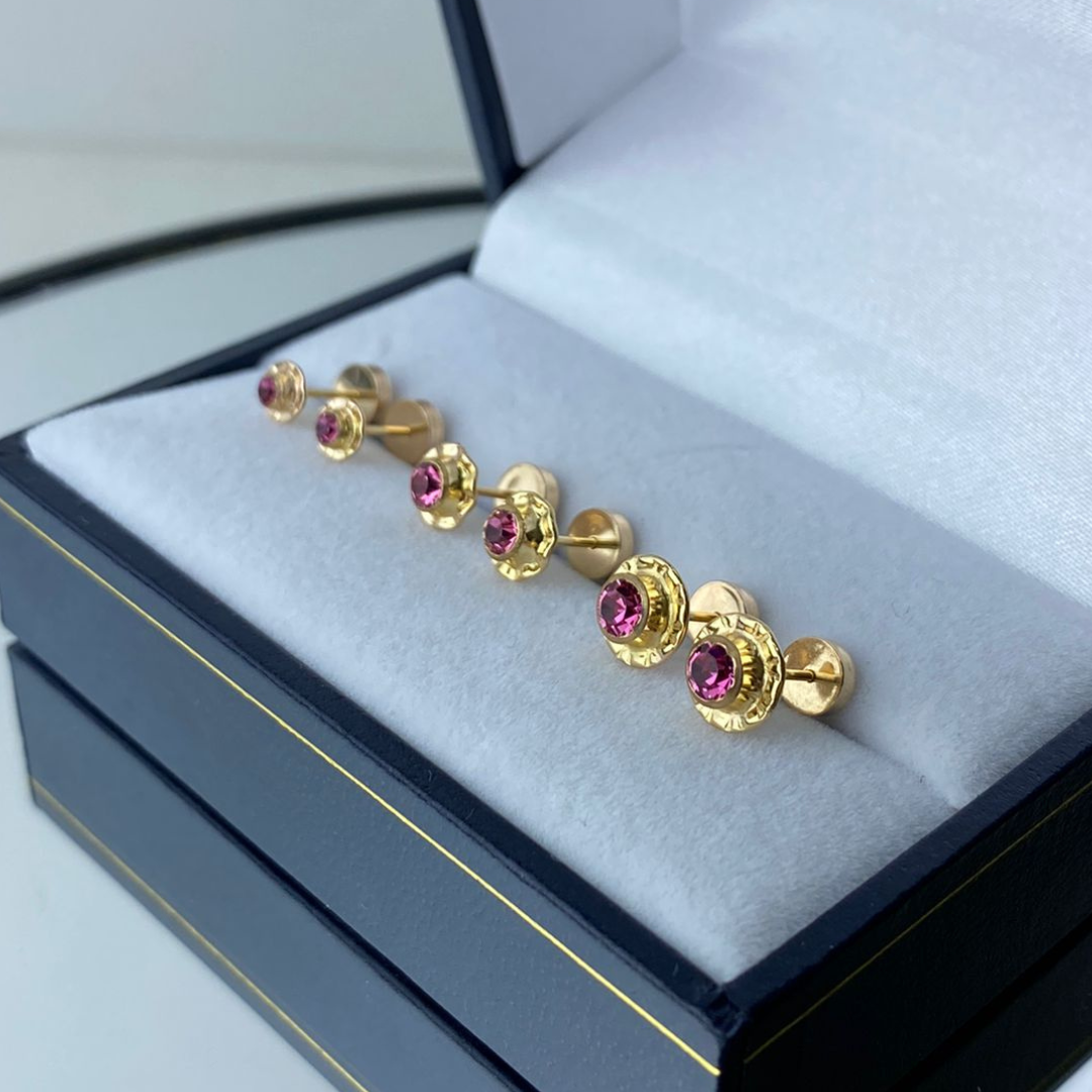 Aros Abridores Circón Rosado - Oro 14 Kilates