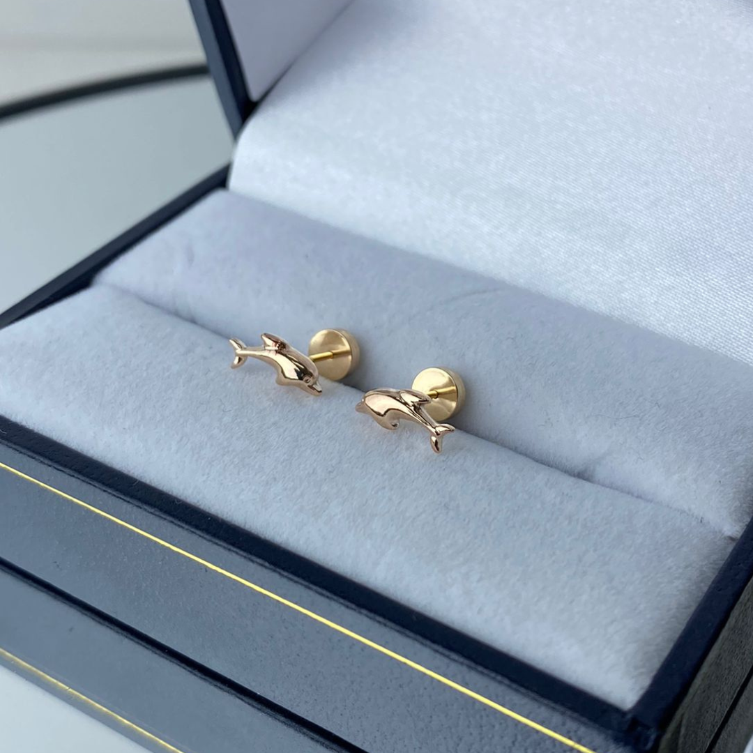 Aros Abridores Delfín - Oro 14 Kilates